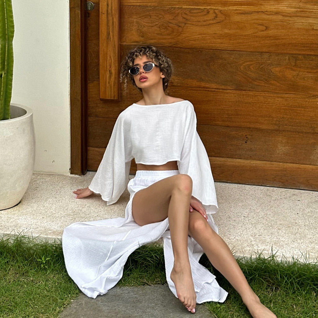 summer new solid color pure desire niche open-ended casual pants suit Spice girl sexy suit  ins style