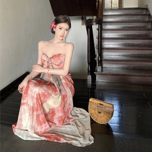 2025 Atmosphere Prosperous temperament Skinny niche high-end tie-dye new Chinese dress Super fairy seaside vacation dress