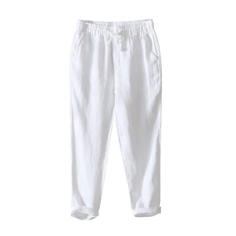 GOOSUDU L8104 Simple Solid Color Straight-Leg Pants Men's Lace Casual Pants Linen Breathable Cropped Pants Men's One Piece Dropshipping