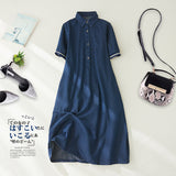 First-line brand withdrawal tail goods retro a-word denim dress thin loose short-sleeved shirt medium and long skirt