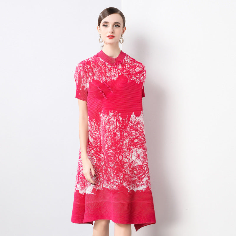 Mom summer dress  new women's summer new Chinese red skirt middle-aged and elderly large-size improved cheongsam