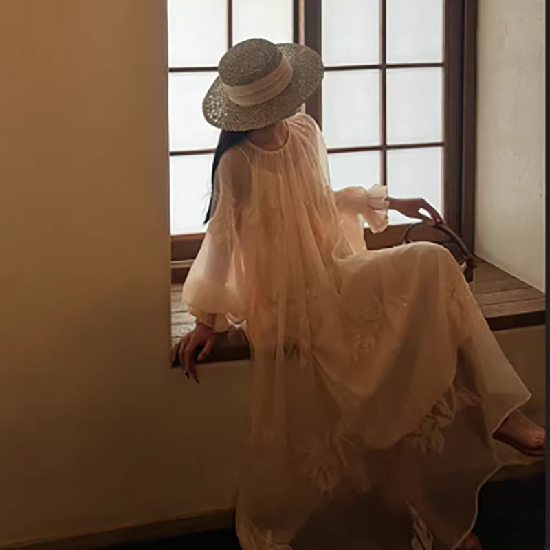 Spring and summer new  embroidery silk design temperament long dress female vacation celebrity style dress N3086