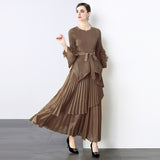 Spring new  light luxury temperament elegant fashion pleated clothes two-piece temperament irregular skirt
