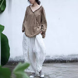 Shan Qian Nianyi, spring and summer design new linen washed casual pants literary simplicity white high-texture wide-leg pants