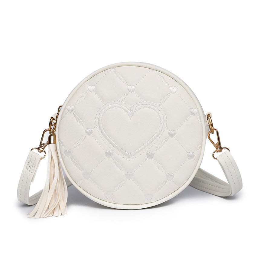 GOOSUDU 2025Crossbody bag love small round bag popular autumn new New fringed women's bag fashion portable shoulder PU small bag