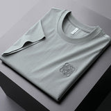 GOOSUDU Heavy European Goods Mercerized Cotton Short Sleeve T-shirt Men's Slim Fit Fashion High-End Embroidery round Neck Half Sleeve Boy's Undershirt Fashion