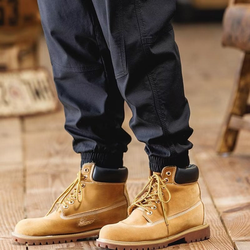 GOOSUDU American Style Overalls Men's Summer Pure Color All-Matching Casual Pants Loose Tactical Pants Men Trendy Brands Mid Waist Ankle-Tied Trousers