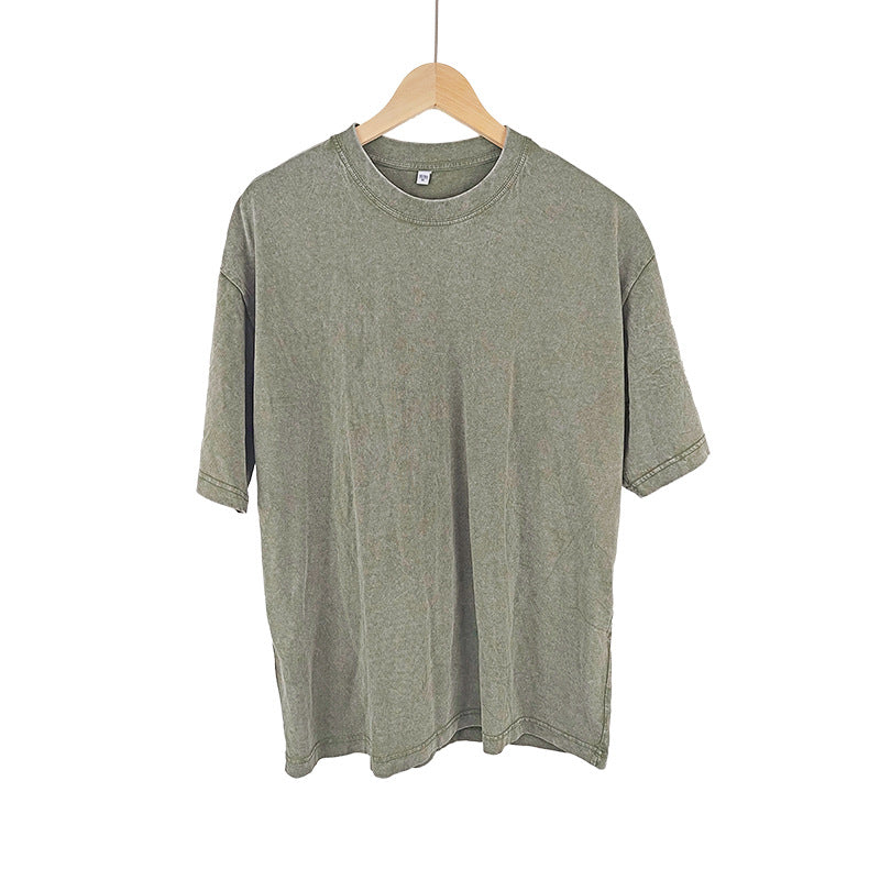 GOOSUDU 230G Heavy American Retro Washed Distressed Cotton T-shirt Men's and Women's Same Style Short Sleeve Summer Trendy All-Match Street