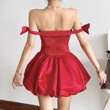 2025 style popular winter new women's clothing fluffy pleated skirt design shoulder bow dress