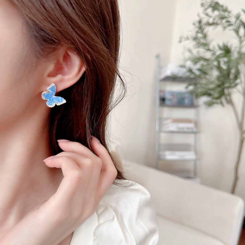 2025 Suitable for summer earrings popular new high-end niche design small fresh gradual change crystal butterfly stud earrings