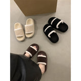 2025  Slippers women's muffin thick bottom popular autumn and winter middle heel Popularan station warm fluffy slippers women's outer wear