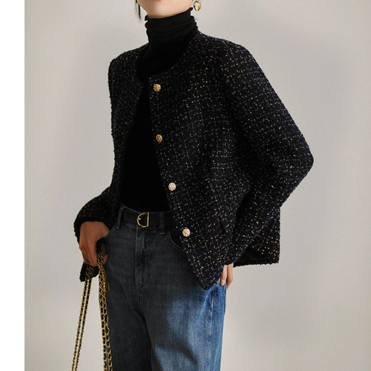 2025 Wool woven small fragrant short coat, tweed jacket  spring and autumn women's clothing, spring short top