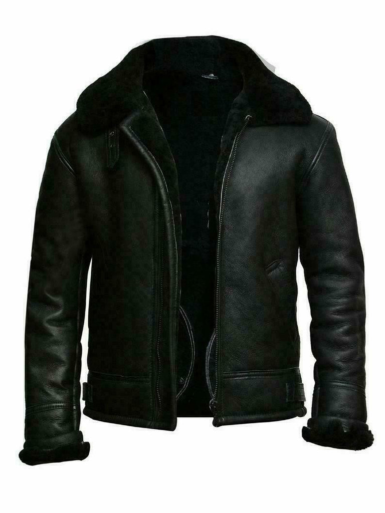 2025 Winter casual zipper zipper digging bag lapel spot middle-aged black solid color real fur fit men's clothing