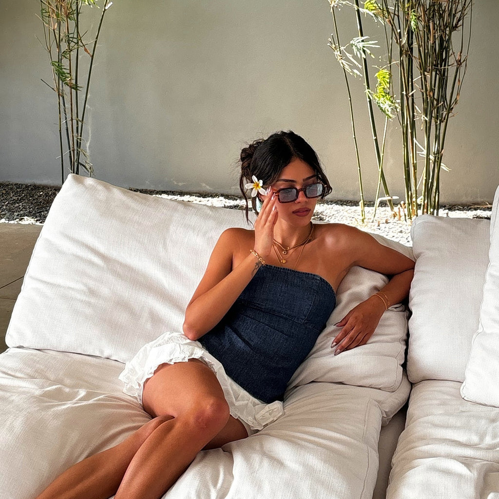 New  summer women's tube top short skirt hem denim short skirt beach tourism must-have dress