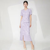 2025 Guofeng women's clothing high-end suit, retro button-up new Chinese T-shirt, short-sleeved hip-wrapped skirt, pleated two-piece set