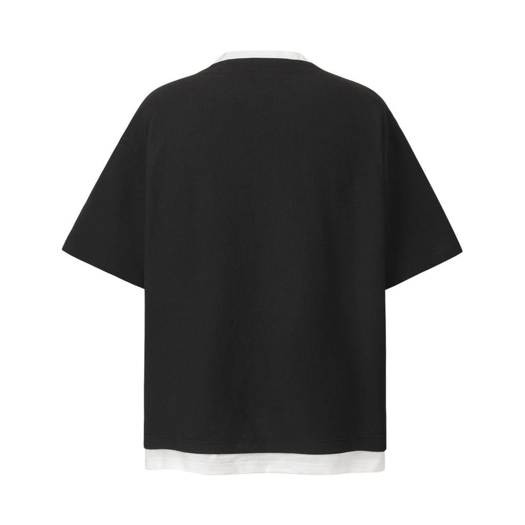 2025 8571 2025n street 2025 summer fake two pieces metal design men's loose senior sense neutral short-sleeved T-shirt