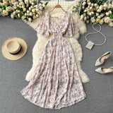 Seaside Holiday Dress Summer 2025 New Sexy V-neck Tight Waist Slimming Long Chiffon Floral Beach Dress