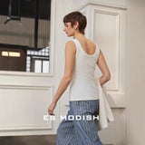 2025 ES MODISH spring new product, Korean vertical striped high street loose wide-leg casual pants (with waist rope) for girls