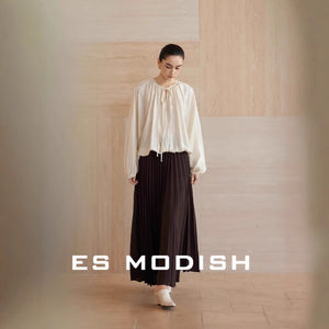 2025 ES MODISH Spring New Product Korean Edition Design Sense Drawstring Elegant Pullover Shirt Solid Color Wide Shoulder Long Sleeve Shirt