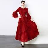 Spring new  light luxury temperament elegant fashion pleated clothes two-piece temperament irregular skirt