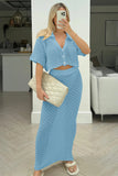 GOOSUDU 2025 Knitted crochet suit skirt multi-color cardigan button-up skirt versatile suit