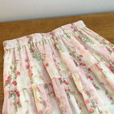 Small fresh pink and green floral skirt women's  summer new gentle wind temperament thin printed umbrella skirt