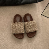 2025  Warm winter~ Mao Mao shoes women's heightened thick soles popular spring and autumn evening breeze soft soles one-word plush cotton slippers outer wear