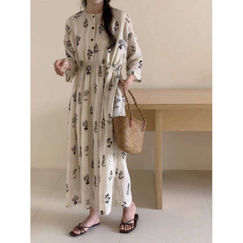 summer new gentle wind dress women's loose and thin temperament literary retro floral medium and long women's dress