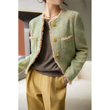 2025 Spring and Autumn Xiaoxiangfeng Jacket  New Autumn Clothing Color-woven Tweed Short Top Women's Green Spring Wholesale