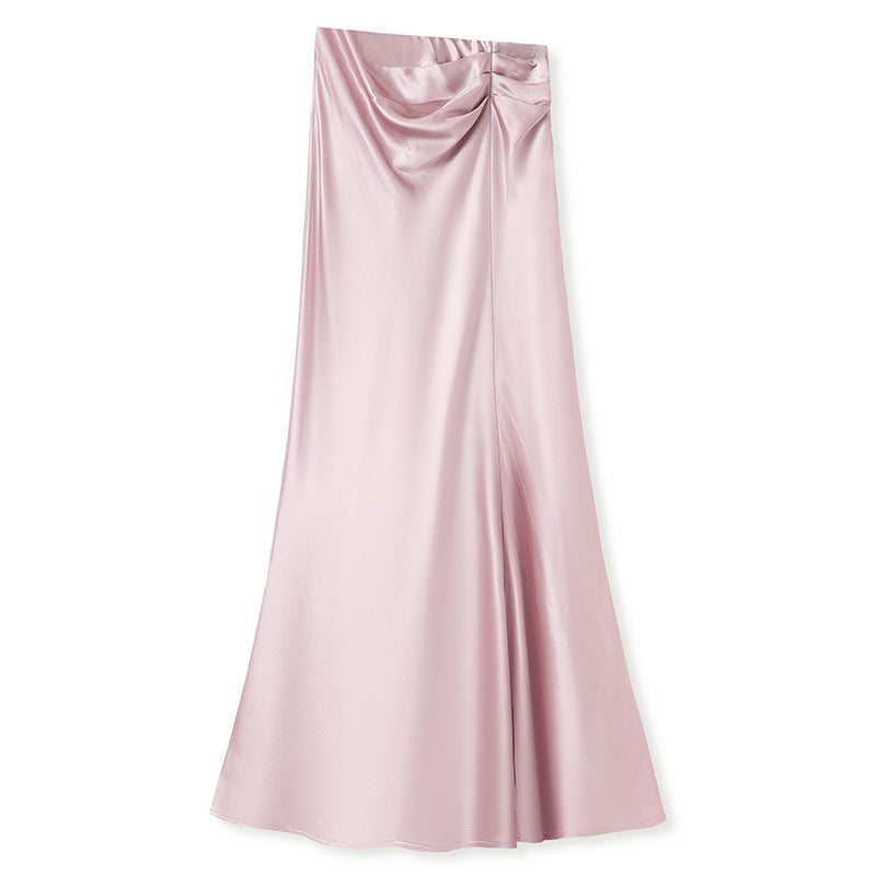 Spring new retro pinch pleated design sense acetic acid fishtail long skirt temperament advanced thin skirt women N1019