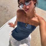 New  summer women's tube top short skirt hem denim short skirt beach tourism must-have dress