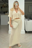 GOOSUDU 2025 Knitted crochet suit skirt multi-color cardigan button-up skirt versatile suit