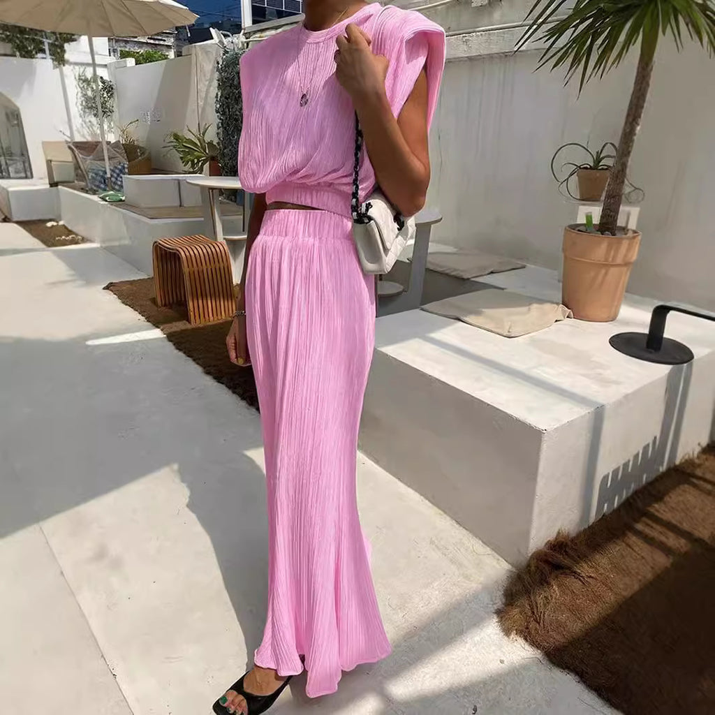 GOOSUDU 2025 women's clothing sleeveless shoulder padded top long skirt two-piece set women's summer new fashion suit