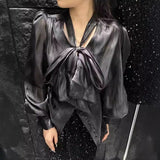 2025 popular autumn new bow lace-up mercerized shirt for women, Korean version of temperament socialite loose long-sleeved top for women