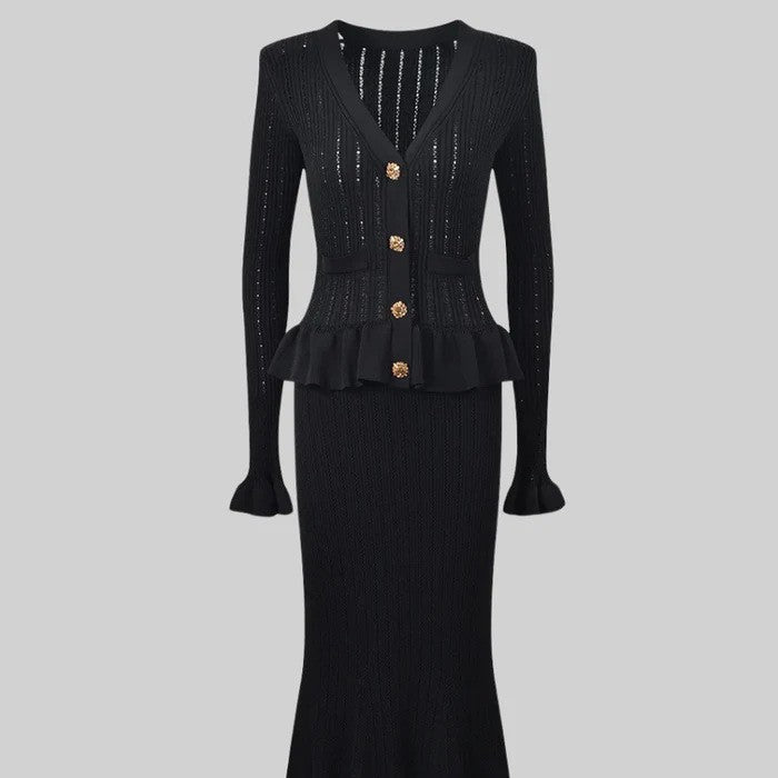 GOOSUDU 2025 Popularan  small fragrance celebrity style high-end sense V-neck knitted two-piece cardigan skirt niche design