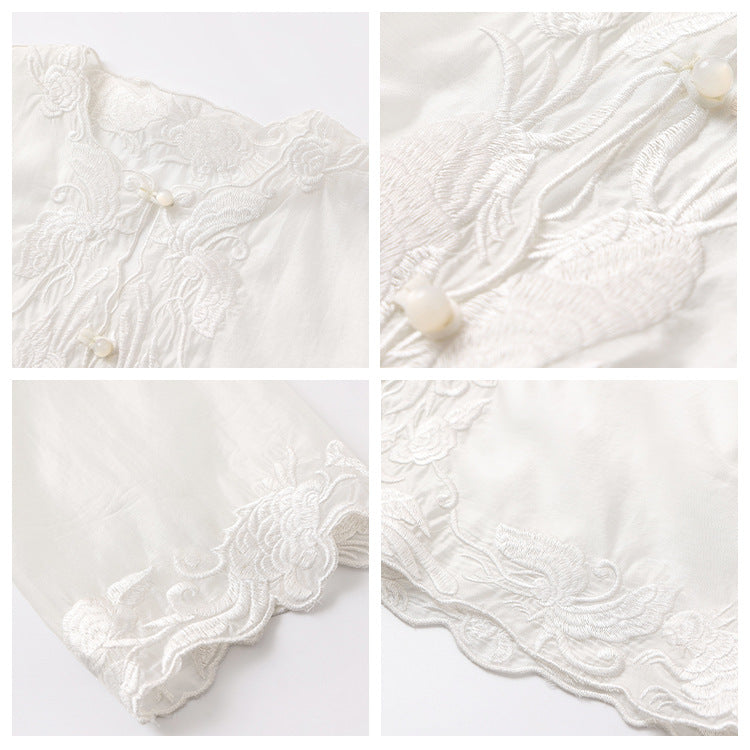 2025 spring new retro long-sleeved versatile shirt heavy industry embroidery fashion new Chinese Tencel top N2076