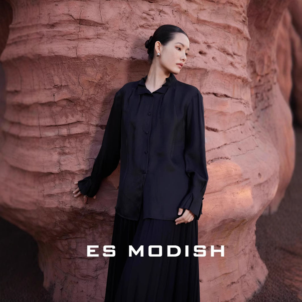 2025 ES MODISH Spring New Product Premium Versatile Loose Casual Shirt National Style Design Shirt Shirt Girls