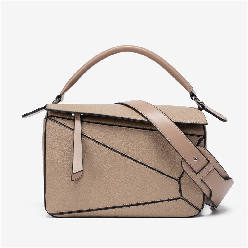 2025 popular new handbag geometric splicing pillow bag lychee pattern messenger bag fashionable and lightweight large-capacity doctor bag