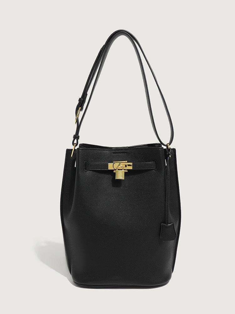 GOOSUDU 2025 New high-end niche design large-capacity lychee pattern oblique span bucket platinum Kelly bag single shoulder oblique span women's bag