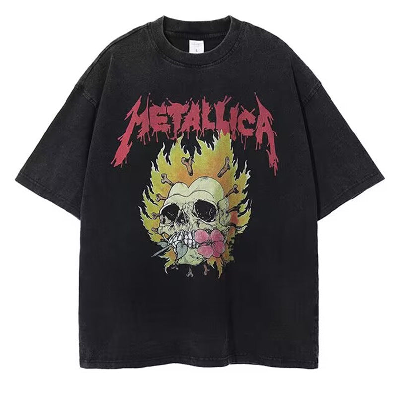 GOOSUDU Nirvana Band Rock Nirvana Cobain Cococoben Worn Looking Washed-out Vintage Batik Loose T-shirt