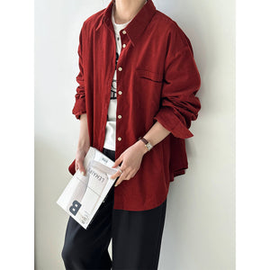 2025 corduroy polo collar shirt women's popular spring solid color long sleeve chic loose college style top 88