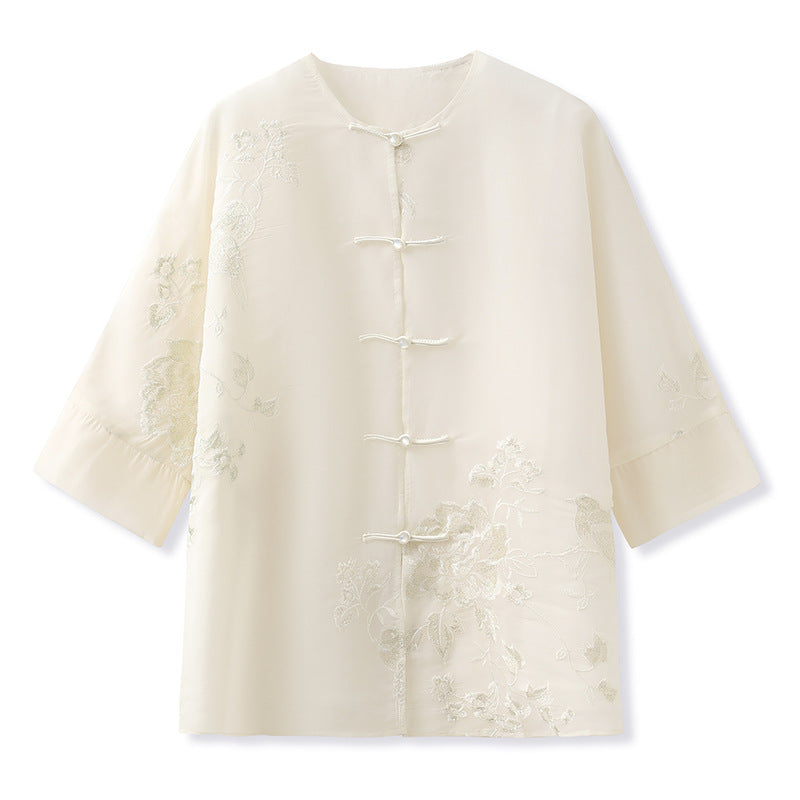 High-end new Chinese popular light luxury temperament new embroidery button design shirt shorts two-piece set M4231