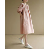 Literary retro crew neck short-sleeved dress  summer new loose large size small medium and long women's dress