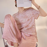 New Chinese style printing solid color short-sleeved light luxury interior with summer high-end temperament mulberry silk t-shirt M3118