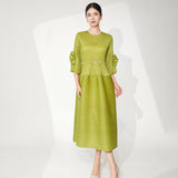 2025 dress women's summer high sense dignified intellectual cover belly thin large size horn sleeve temperament medium and long skirt