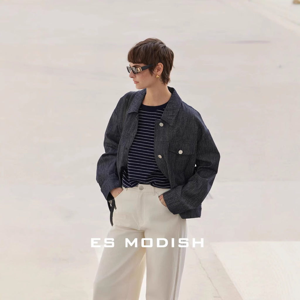 2025 ES MODISH spring new product real shot n simple retro jacket old money style versatile casual denim jacket