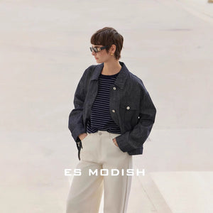 2025 ES MODISH spring new product real shot n simple retro jacket old money style versatile casual denim jacket