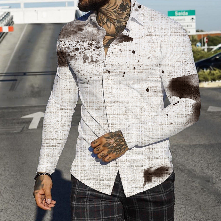 GOOSUDU New  EBay  European and American Men's Shirt 3D Printed Fashion Individual Casual Long Sleeve Shirt Men