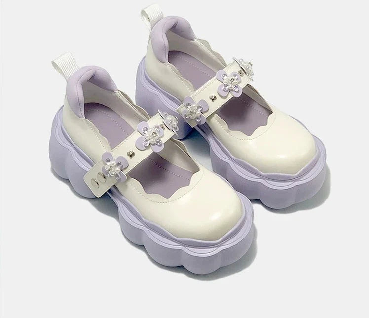 woloong Womens Lolita Flowers Bowknot Gothic Punk Shoes Creepers Pumps Japanese Harajuku Platform Girls Round Toe New