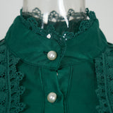 Real spot Bohemian vacation style hollow lace semi-turtleneck lantern sleeve Tencel cotton short dress